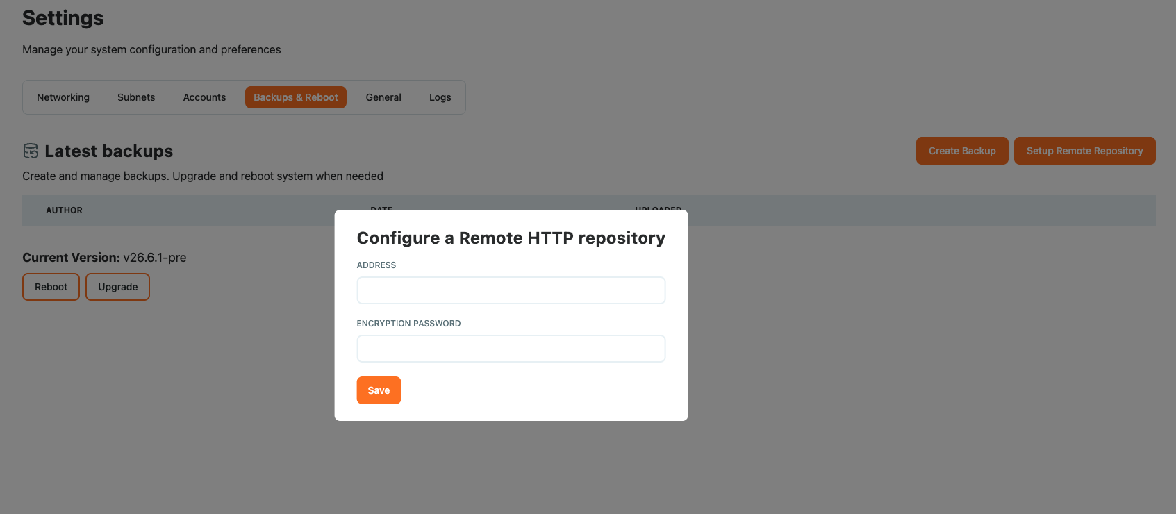 Konfiguration eines Remote Repository für Sicherung und Upgrade