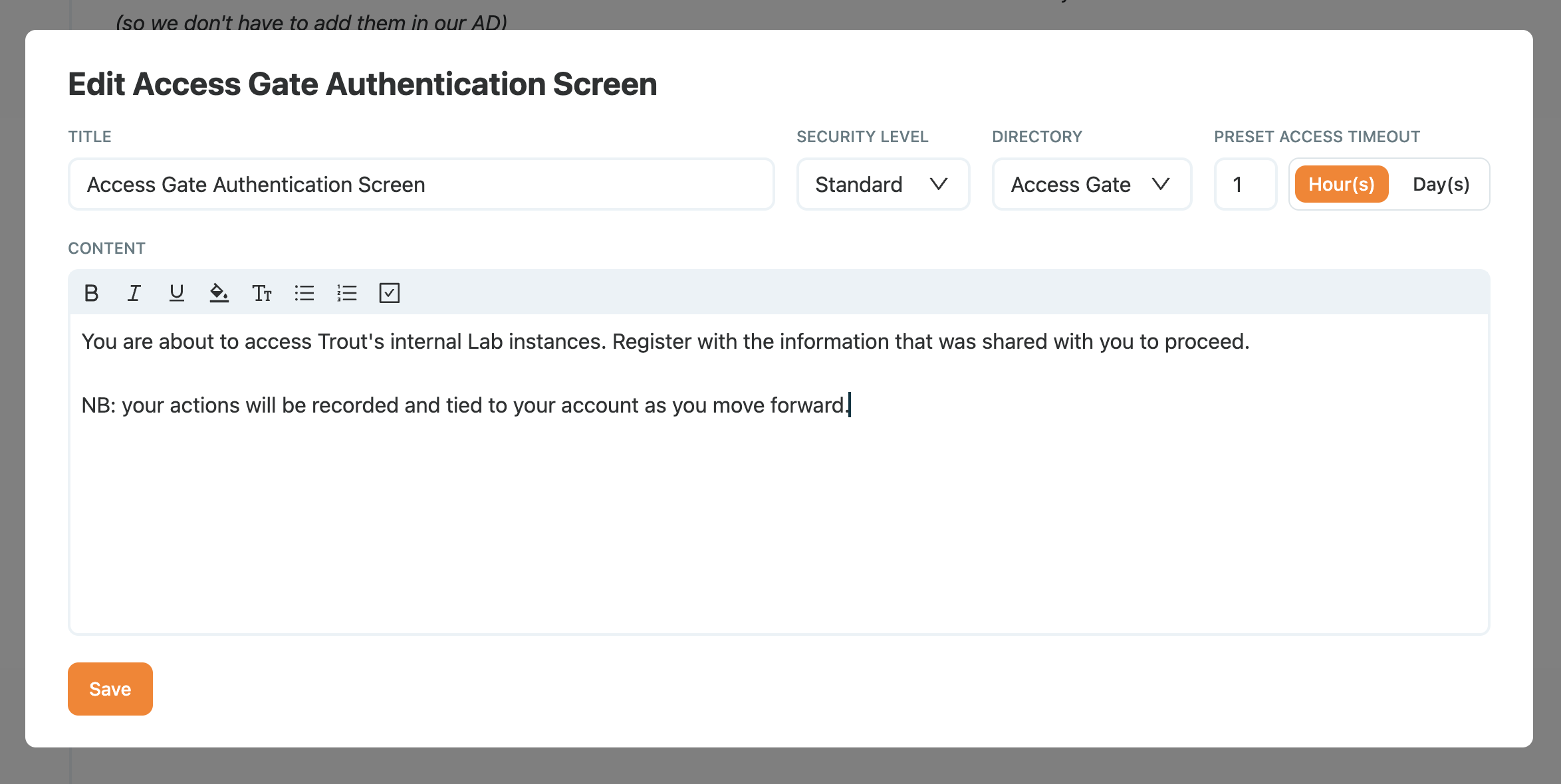 Creating an Access Screen with Access Gate Directory Creating an Access Screen with Access Gate Directory