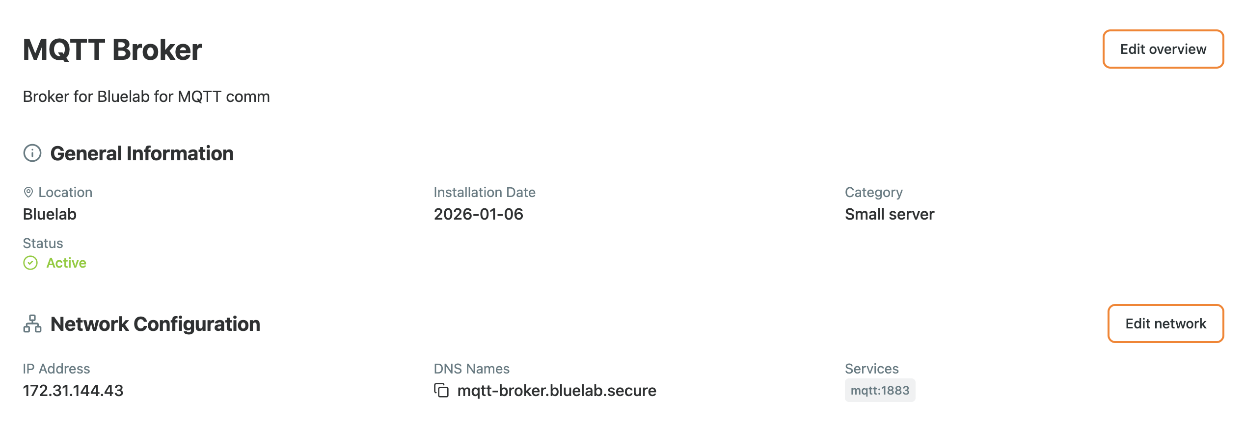 Enregistrement du broker MQTT en tant qu'asset Enregistrement du broker MQTT en tant qu'asset