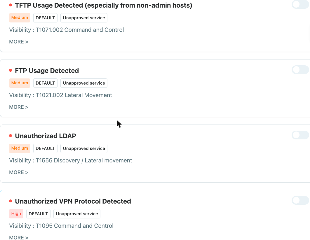 Nuevas reglas integradas para servicios no autorizados Nuevas reglas para servicios no autorizados